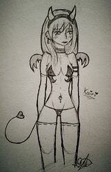 costume demon_girl disney halloween kairi kingdom_hearts monochrome rough_sketch square_enix