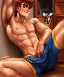 1boy 2018 archie_andrews archie_comics armpit_hair athletic bara bludwing exhibitionism hand_down_pants human jock jock_slut jockstrap locker_room male male_only muscle muscular muscular_male partially_clothed pubic_hair public shirtless solo sweat sweating sweaty under_clothes wrestling wrestling_singlet