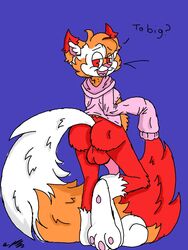 balls blush canine clothing cloudshywolf flolf fox fur hair hybrid invalid_tag male mammal nude paws penis simple_background solo sweater toony wolf