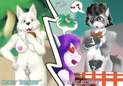 aamu_(arte_com_batata) afro akita akita_inu beach bow_tie canine coconut elise_(elise) food fruit furry joule_(soranotamashii) mammal mouse nudist original original_characters procyonid pubes raccoon restaurant rodent seaside soranotamashii waiter