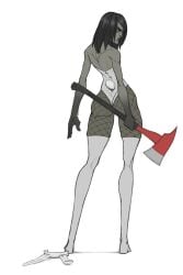 ass ass_focus axe back_view bare_shoulders black_hair bunny_ears bunny_girl bunny_tail bunnysuit female female_only fishnets fortnite ghost ghost_girl grey_body holding holding_object looking_at_viewer looking_back short_hair skin_tight slim_waist stockings tagme tagme_(artist) tight_clothing viewed_from_behind wide_hips willow_(fortnite)