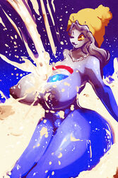 big_hips chain female gray_hair grey_hair hat huge_breasts long_hair one_eye_closed pepsi pepsiwoman riendonut silver_hair soda tagme thick_thighs yellow_eye