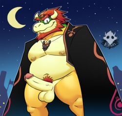 anthro balls beard boner bottomless bowser clothed clothing elfein erection facial_hair ganondorf ganondorf_(cosplay) green_skin hair humanoid_penis koopa looking_at_viewer male male_only mario_(series) mostly_nude nintendo nipples penis pubes red_hair scalie shirt smile solo the_legend_of_zelda the_wind_waker uncut video_games wind_waker yellow_skin