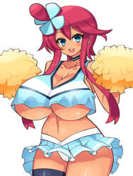 1girls breasts cheerleader chro cleavage female huge_breasts looking_at_viewer pokemon skyla_(pokemon) solo thighhighs underboob