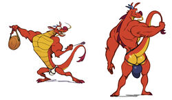 analon_(artist) anthro bulge claws clothed clothing disney dragon eastern_dragon gong horn jockstrap long_ears male male_only mulan mushu penis_outline scalie smile solo toomanyboners topless underwear whiskers white_background