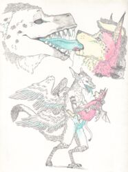 anal big_dom_small_sub cum cum_in_ass cum_inside demon drooling fangs feathered_wings feathers fluffy fur male membranous_wings neck_bulge penis pink_fur saliva sex size_difference skyfifer stand_and_carry_position standing tapering_penis traditional_media_(artwork) wings yaoi