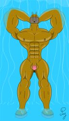 abs balls biceps breasts brown_fur digital_drawing_(artwork) horse_tail paj paj_(mbs1) paj_(paj) paj_the_horse pecs penis river shower triceps waterfall waterfall_shower