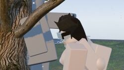 blender blender_(software) blowjob cheek_bulge cum cum_in_mouth cum_on_penis cum_overflow dummy_(roblox) fellatio highlandr34 holding_head iris_(rusmynth) leaning leaning_against_tree leaning_on_tree roblox robloxian