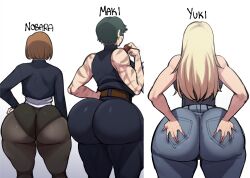 3girls ass ass_grab asses asses_row big_ass big_butt blackwhiplash blonde blonde_female blonde_hair blue_jeans bubble_ass bubble_butt butt dat_ass fat_ass fat_butt female_only females_only fit_female from_behind_angle girl_only girls_only grabbing_own_ass green_hair green_hair_female groping_ass groping_from_behind groping_own_ass hand_on_hip heavenly_ass huge_ass huge_butt jeans jujutsu_kaisen kugisaki_nobara long_hair long_hair_female muscled orange_hair orange_hair_female rear_view short_hair short_hair_female tight_fit tight_jeans trio_female trio_focus yuki_tsukumo zenin_maki