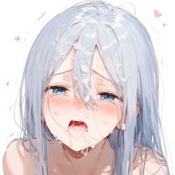 1girls ai_generated blue_eyes blush blush bukkake completely_naked completely_naked_female completely_nude completely_nude_female cum cum_drip cum_in_mouth cum_on_face cum_on_hair cumshot female female_focus female_only high_resolution highres looking_at_viewer naked pov project_sekai silver_hair solo solo_female solo_focus yoisaki_kanade