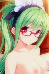 1girls 2000s_(style) ai_generated areolae aya_ishigami bangs bedroom big_eyes blossomtea breasts closet collarbone crimson_eyes depth_of_field dot_nose drawer emerald_green_hair eyebrows eyebrows_visible_through_hair eyewear glasses green_hair hair_between_eyes light_green_hair long_hair long_ponytail looking_at_viewer maid_headdress masa_works_design nipples pixai ponytail red-framed_glasses red_eyes red_eyewear red_glasses rondon_series self_upload small_breasts solo solo_female tareme under-rim_eyewear under-rim_glasses upper_body upper_body_focus