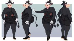 absurd_res anthro areola ass bedroom_eyes belly big_butt boolishclara bovid bovine breasts cattle clarabelle_cow clothing disney female hands_on_hips hi_res high_heels lingerie mammal narrowed_eyes nipples pinup pose seductive smile thick_thighs