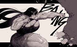 1girls 2024 black_hair boxing breasts cleavage krekk0v muscular_arms muscular_female muscular_thighs original original_character powerslamming sports_tape sweating thick_thighs