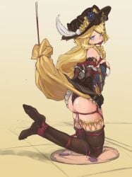 ass ass ass_focus ball_gag blonde_hair bondage gag genshin_impact hat kneeling looking_at_viewer navia_(genshin_impact) squirming thighhighs vibrator vibrator_in_pussy vibrator_in_thighhighs