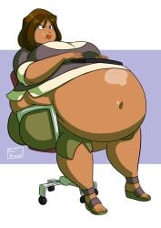 1girls axel-rosered bbw big_ass big_belly big_breasts brown_hair chair courtney_(tdi) dark-skinned_female dark_skin fat fat_belly fat_woman green_leggings grey_shirt leggings navel obese obese_female office_chair overweight overweight_female shirt sitting sitting_on_chair tagme total_drama_island weight_gain