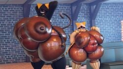 2girls anthro areola areolae ass background bbw belly belly_expansion big_belly blazblue blush breasts bu bubble_ass bubble_butt cghonk curvaceous curvy curvy_female curvy_figure dark-skinned_female dark_nipples dark_skin diner fat female female_focus female_only full_body huge_ass huge_belly huge_breasts humanoid hyper hyper_ass hyper_breasts large_ass large_breasts mostly_nude multiple_girls naked navel nipple_bulge nipples no_pupils nude nude_female overweight overweight_female partially_clothed pose ready_to_pop red_eyes sharp_teeth shiny_skin smile socks standing stuffing tail taokaka thick_ass thick_thighs thighhighs thighs torakaka voluptuous voluptuous_female wide_hips