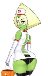 1girls ass black_panties breasts candy cartoon_network dat_ass dress elbow_gloves female gem_(species) gloves green_skin halloween halloween_costume hourglass_figure mask milky_way_(artist) nurse nurse_cap nurse_uniform panties peridot_(steven_universe) shortstack small_breasts steven_universe thighhighs trick_or_treat white_hair