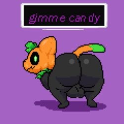 2018 animated ass backsack balls big_butt black_balls black_body bouncing_balls english_text feline flora_fauna glowing glowing_eyes male_only mammal pixel_art plant plant_humanoid pumkat pumpkin pumpkin_head rule_63 solo_male superiorfox text twerking