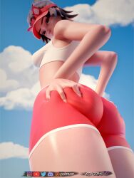 1girls 3d ass ass_grab big_ass blender breasts female female_only forceballfx kiriko_(overwatch) lifeguard_kiriko looking_at_viewer overwatch overwatch_2 solo