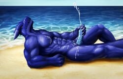 2022 abs anthro beach biceps blehyr blue_body blue_horn blue_penis blue_scales blue_tail bodily_fluids claws colored cum cum_on_arm cum_on_belly cum_on_body cum_on_chest cum_on_hand cum_on_leg cum_on_own_arm cum_on_own_belly cum_on_own_chest cum_on_own_hand cum_on_own_leg cum_on_own_penis cum_on_penis cum_on_self digital_media_(artwork) digital_painting_(artwork) dragon english_description fist genital_fluids genitals glans glistening glistening_body half-closed_eyes hi_res horn humanoid_genitalia humanoid_penis knee_pulled_up light lighting looking_pleasured lying male male_anthro masturbation multicolored_body multicolored_scales muscular muscular_anthro muscular_male mythological_creature mythological_scalie mythology narrowed_eyes nude nude_anthro nude_male on_back open_mouth orgasm orgasm_face outside outside_masturbation pecs penis public public_masturbation public_nudity quads sand scales scalie sea shadow signature solo spikes spikes_(anatomy) sunlight tail teeth two_tone_body two_tone_scales virlym_(blehyr) water wave white_claws white_sclera yellow_eyes