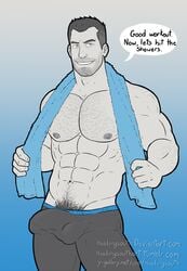 1boy 2016 bara bulge facial_hair headingsouth human male male_only muscle muscular nintendo partially_clothed pubic_hair shirtless solo video_games wii_fit wii_fit_trainer wii_fit_trainer_(male)