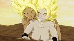 2girls 3d 3d_animation abs animated blonde_hair breasts breasts caulifla dark-skinned_female dark_nipples dragon_ball dragon_ball_super female female_only kale lesbian_sex light-skinned_female naked naked_female no_sound nude sex snoopsnsfw strap-on tagme video yuri yuri