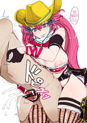 1boy 1girls areolae big_breasts blush breasts censored cowboy_hat cum curvy ejaculation female femdom gloved_handjob gloves handjob handjob_from_behind hard_translated hat huge_breast huge_breasts kagura_(oneechanbara) large_areolae large_breasts light-skinned_female light-skinned_male light_skin male malesub massive_breasts miyamoto_issa nipple_pinch nipple_slip nipple_tweak nipples oneechanbara outercourse penis pink_hair plump reach_around sex solo_focus straight testicles text text_focus thick_thighs thighhighs tied_hair translated trembling twintails voluptuous western wet wide_hips