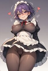 ai_generated apron at background bangs between black blush breasts cameltoe closed covered dress eyes female frills gradient hair headdress heart juswa large long looking maid mouth nipples pantyhose puffy purple short sleeves smile solo viewer white