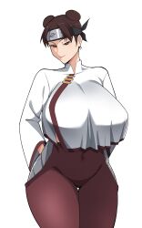 1girls airi_akura asian asian_clothing asian_female bedroom_eyes big_breasts brown_eyes brown_hair busty chinese_clothes chinese_female curvaceous curvaceous_female curvaceous_figure curves curvy curvy_body curvy_female curvy_figure curvy_hips female female_focus female_only forehead_protector hair_buns headband hi_res high_resolution highres hips hourglass_figure huge_breasts konohagakure_symbol kunoichi large_breasts light-skinned_female light_skin lips lipstick makeup narrowed_eyes naruto naruto_(series) naruto_shippuden oppai pale-skinned_female pale_skin pink_lips pink_lipstick pose posing seductive seductive_eyes seductive_look shonen_jump shounen_jump shueisha solo solo_female solo_focus standing tenten thick_thighs thighs tomboy venus_body very_high_resolution voluptuous voluptuous_female weekly_shonen_jump weekly_shounen_jump white_background wide_hips