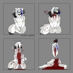 absurd_res anthro arctic_fox blood blood_splatter bodily_fluids body_part_ripped_off canid canine death decapitation female female_death feral fio_(wipfenfels) fox gore guro hi_res killing luneytuney mammal multiple_poses nosebleed pose snuff solo spine true_fox