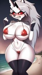 1girls ai_generated anthro canid canid_demon canine demon furry hellhound helluva_boss long_hair looking_at_viewer loona_(helluva_boss) red_eyes roger1011 thighhighs white_hair wolf_girl