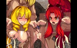 big_breasts blonde_hair bondage breasts cum defeated female femsub game_cg male maledom multiple_subs nude penetration pillory red_hair tagme tobihime vaginal_penetration video_games