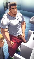 balls bara big_balls big_penis clothing coach daddy gay izukonohito male male/male male_only manly mature_male muscular_male penis tight_clothing uncensored