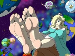 big_feet electroprim feet feet_focus female foot_fetish giantess girl happy large_feet nintendo nintendo_switch planet princess princess_rosalina sole_female soles space