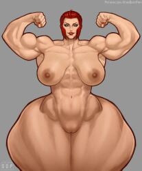 1girls abs alternate_version_available areolae biceps breasts female female_only flexing flexing_bicep front_view ignantastro lipstick looking_at_viewer marisa_rossetti muscular muscular_female nipples nude nude_female pussy red_hair smile solo stardustpapi street_fighter street_fighter_6 thick_thighs thunder_thighs wide_hips