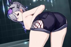 3d 3d_(artwork) 3d_animation 3d_model animated ass bubble_butt curled_tail dressing female_focus grey_eyes grey_hair honkai:_star_rail jhc_(artist) no_sound pussy shorts silver_wolf_(honkai:_star_rail) tagme thighs video