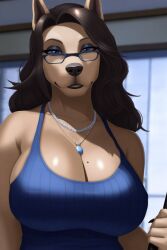 ai_generated animal_ears animal_nose anthro anthro_only blue_eyes blue_eyeshadow brown_hair cane_corso canid canine canine cleavage dark_hair dog_girl dog_woman domestic_canine domestic_dog domesticated_dog eyeshadow female_focus furry furry_breasts furry_female furry_only giant_breasts long_hair looking_at_viewer majorfluffy mature_anthro mature_female milf mother necklace nipple_bulge novelai older_female side_boob smile solo solo_anthro solo_female tagme tank_top thick_bottom_lip