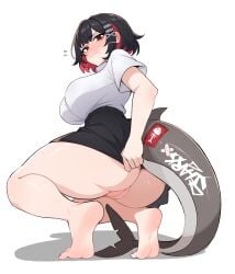 1girls big_breasts black_hair bubble_ass bubble_butt dress dress_lift ellen_joe female female_only looking_at_viewer low-angle_view maidcousin pussy shark_girl shark_tail short_hair solo thick thick_ass thick_legs thick_thighs thighs victoria_housekeeping zenless_zone_zero