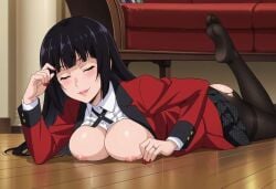 1girls ass big_ass big_breasts black_hair breasts breasts_out closed_eyes jabami_yumeko kakegurui long_hair