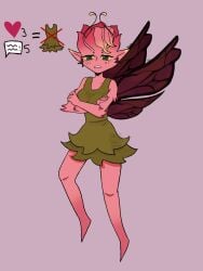 big_breasts blush breasts dark_willow dota dota_2 dress flying green_dress green_eyes pink_hair pink_skin polinga_ stripes