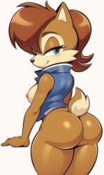 ai_generated ass big_ass editokur999 female nude presenting_hindquarters sally_acorn sideboob simple_background smile sonic_(series) sonic_the_hedgehog_(series)