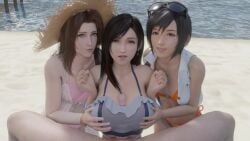 1080p 1080x1920 1boy 3d 3d_animation 3d_model 3girls aerith_gainsborough animated assisted_paizuri beach bikini black_hair brown_hair female female_focus final_fantasy final_fantasy_vii final_fantasy_vii_remake grabbing grabbing_another's_breast grabbing_breasts hi_res lazyprocrastinator light-skinned_female light_skin long_hair no_sound outdoors outside paizuri paizuri_lead_by_female paizuri_under_clothes pov pov_male sand short_hair tagme teenage_girl teenager tifa_lockhart video yuffie_kisaragi