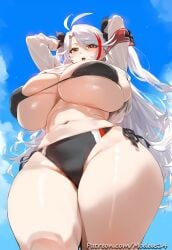 1girls absurd_res ai_generated arms_up athletic_female azur_lane below_view big_breasts bikini blush breasts censored female female_focus female_only gigantic_breasts hi_res huge_breasts large_breasts long_hair looking_at_viewer looking_down massive_breasts modeus14 navel open_mouth prinz_eugen_(azur_lane) solo solo_focus thick_thighs voluptuous voluptuous_female white_hair yellow_eyes