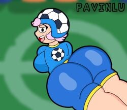 1girls ass_focus back_view backboob big_ass big_breasts big_butt bonnie_(brawl_stars) brawl_stars child_bearing_hips clothed clothing female futeboll helmet hyper_ass inviting light_skin looking_at_viewer lying_on_stomach missing_tooth pavinlu shortstack smiling_at_viewer soccer soccer_uniform suggestive thick thick_thighs thunder_thighs voluptuous wide_hips