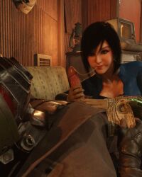 bethesda_softworks cum_in_mouth cum_out_nose cumstring fallout fallout_4 fallout_new_vegas jerichosmut mouth_full_of_cum ncr_ranger_(fallout) pip-boy vault_girl vault_meat vault_suit