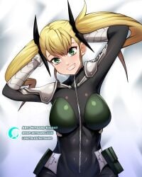 blonde_hair bodypillow dakimakura fanart female green_eyes kaiju_no.8 kikoru_shinomiya mitgard-knight mitgardstore oppai thick_thighs