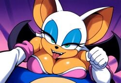 1boy 1boy1girl ai_generated big_breasts bust female from_above furry high-angle_view imminent_sex male/female mullon novelai open_mouth pov rouge_the_bat sega sonic_(series) sonic_the_hedgehog sonic_the_hedgehog_(series)