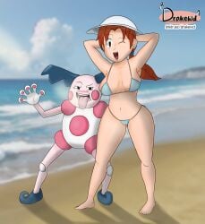 areola_slip areolae_slip arms_behind_back arms_behind_head beach beach_background big_breasts bikini bikini_bottom bikini_top cheating cucked_by_pokemon cuckold delia_ketchum_(pokemon) drakewd emoji groping groping_ass groping_from_behind heart heart_symbol kiss_symbol large_breasts mr._mime netorare ntr pokemon pokephilia speech speech_bubble text text_box text_bubble text_message textless tongue tongue_out ugly ugly_bastard ugly_man