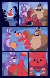 anthro anti_dev anus ass backsack balls bear bonnie_(fnaf) canine cum five_nights_at_freddy's flaccid fox foxy_(fnaf) foxy_fucktober freddy_(fnaf) gay imminent_sex lagomorph male_only mammal nude penis perineum pumpkin_butt rabbit tagme