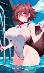 1girls ai_generated big_breasts blush breasts brown_hair kemonomimi latam_virtual_youtuber multicolored_hair nipples nipples_visible_through_clothing pool public pussy pussy_visible_through_clothes raccoon_girl rakkun red_eyes red_hair ricochetk short_hair smile solo_female swimsuit tagme thighs virtual_youtuber vtuber